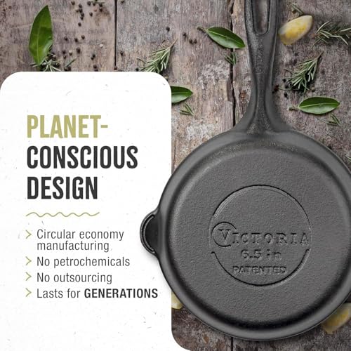 Image of Victoria 6.5-Inch Cast Iron Skillet, Pre-Seasoned Cast-Iron Frying Pan with Long Handle, Made in Colombia