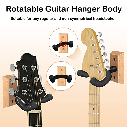 Dommi Guitar Wall Mount 4 Pack, Guitar Hanger With Rotatable Soft Hook For All Size Guitars, Hardwood U-Shaped Guitar Holder Wall Mount For Acoustic, Electric Guitar, Bass, Guitar Hook For Men’s Gift #TOP2