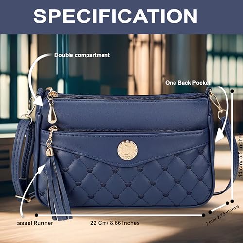 Image of SHAMRIZ Korean Style Quilted Sling Bag for Girls | Cute Heart Pattern Crossbody Purse with 3 Zipper Compartments | Fancy Tassel Side Bag for Party, Wedding & Gifts | Mini Slingbag /One Side Bag