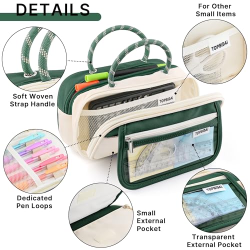 Image of TOPBIDAI Large Pencil Case Pouch School Supplies for Girls Boy Women Men | Big Pencil Bag with 5 Compartments, Easy Grip Handle, Office College School Pencil Box