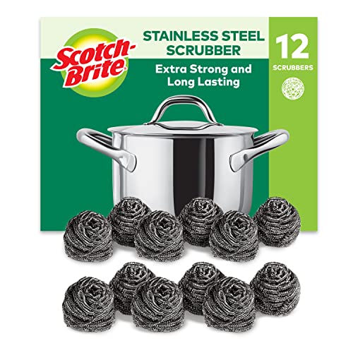 Scotch-Brite Stainless Steel Scourer, 12 Pieces - Rust Resistant Spiral Metal Scourer, Powerful and Effective Clean Scrubbing pad