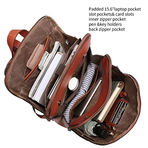 Cluci Womens Backpack Purse Vegetable Tanned Full Grain Leather 15.6 Inch Laptop Travel Business Vintage Large Shoulder Bag Reddish Brown #TOP2