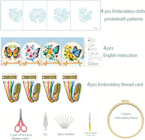 Image of Zhenqing Butterfly Embroidery Kit 11.4x11.4 Inch - Complete Embroidery Set with Fabric, Threads, Needles & Hoop - Beginner-Friendly DIY Craft Kit for Adults (C0041)
