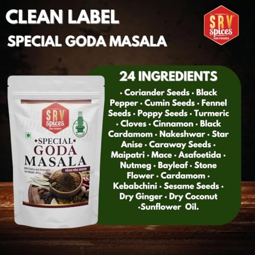 Image of SRV Spices Goda Masala - 100gm | Traditional Maharashtrian spice | Iron Pounded, Sweet Aroma, Preserves Natural Oils | Brahmani Puneri Kala Masala for Dal, Khichdi, Veg Curries & Bhaji