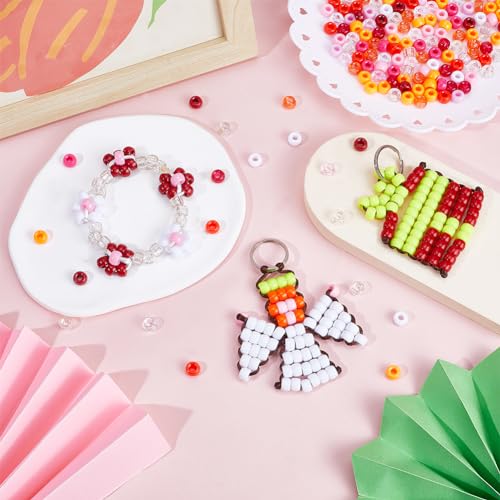 SUNNYCLUE 1200Pcs Pony Beads Bulk Red Fixed Mixed 6x9mm Plastic Pony Beads Transparent Opaque Large Hole Hair Braid Glitter Perforated Pink Orange for Jewellery Making Kits - Image 4