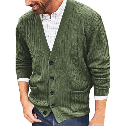 Men's Cardigan Sweater Cable Knit V Neck Button up Sweaters Ribbed Cardigan Sweater with Pockets 2025 Fashion Clothes