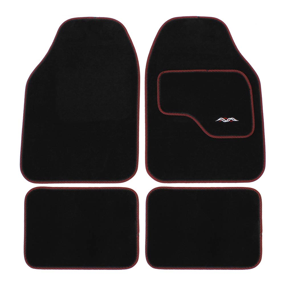 JVL Style Universal PVC Backed Car Mat Set, Black/Red, 4 Pieces