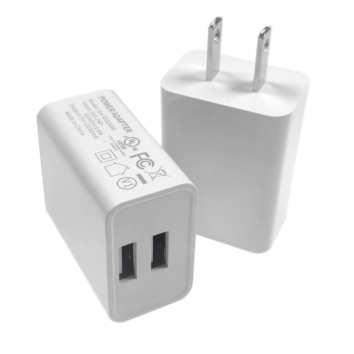 [UL Listed] 2-Pack USB Charger 5V2A Dual Ports White Color
