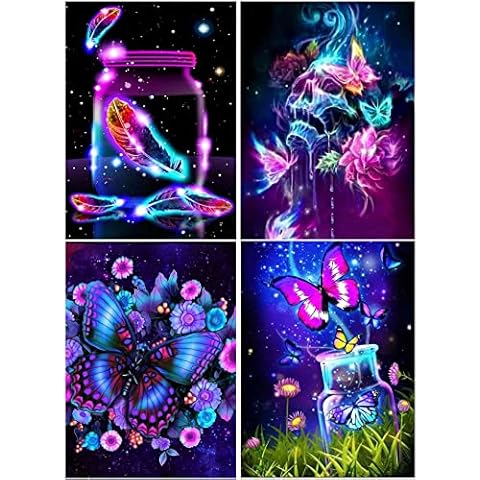 DUGEHO 4P 5D Diamond Painting Full Set, 5D Diamond Painting Pictures with Diamond Painting Accessories Colourful Butterfly Bottle DIY Diamond Painting for Home Wall and Entrance Decorations (30x40 cm) Cover