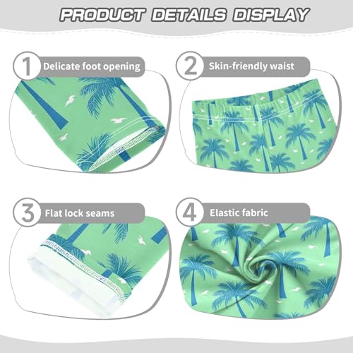 senya Girls Printed Leggings Yoga Pants Green Background Palm Tree Pattern for Kids in 4t to 10 Years, 4T3