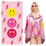 Pink Preppy Beach Towel for Girls Y2K Smile Face Microfiber Pool Towel Soft Microfiber Pool Towel Su