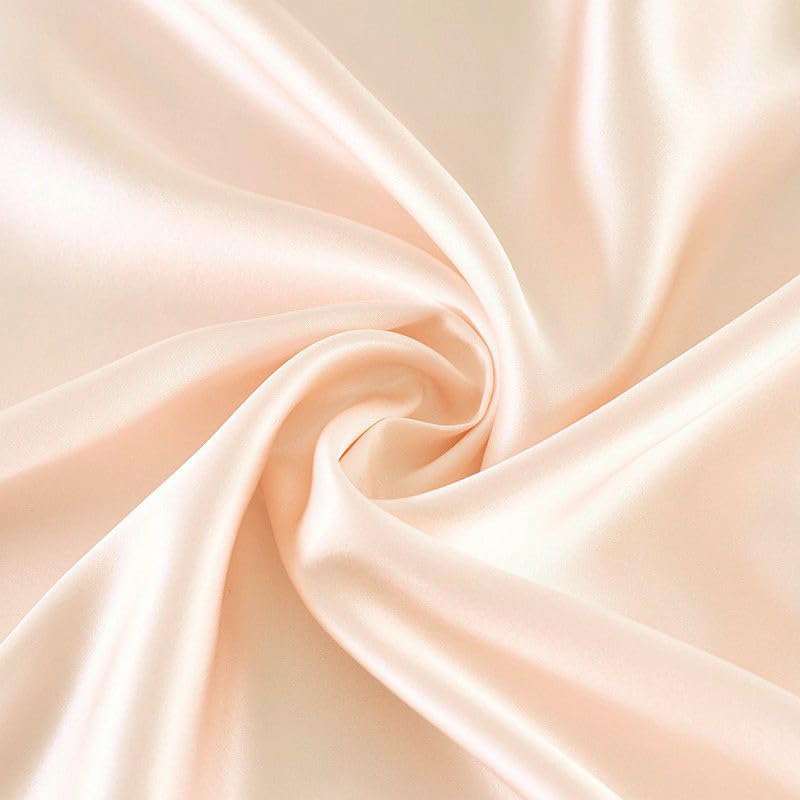 Maxfeel 100% Pure Mulberry Silk Charmuse Solid Dyed Fabric Multicolor for Bedding Dress Sold by Yard or by Half a Yard (Sold by Half a Yard, Snow Pink)