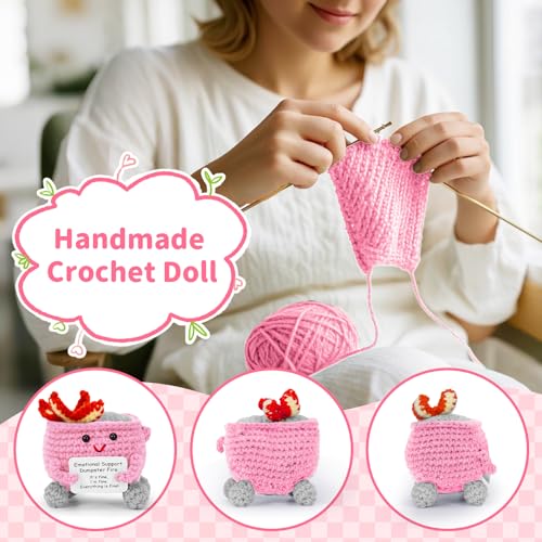 Image of Keyrose Emotional Support Dumpster Fire Crochet with Positive Card, a Cute Funny Handmade Knitted Doll Room Decor Crochet Animals Support Buddies Birthday Coworker Gifts for Women(Pink)