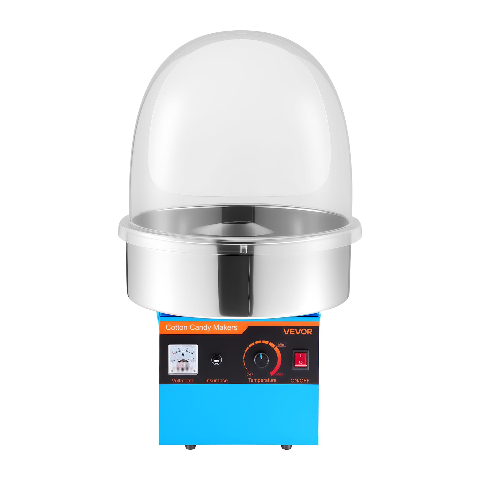 VEVOR Máquina Eléctrica de Algodón de Azúcar 1000 W, Máquina para Hacer Algodón de Azúcar con Tapa, Recipiente de Acero Inoxidable y Cuchara para Azúcar, para Carnavales, Cumpleaños, Fiestas, Azul