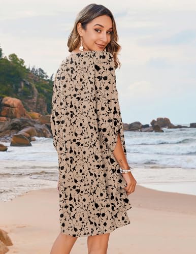 Image of Zeagoo Womens Boho Dresses Casual Beach Summer Dress Tassel Tie Neck 3 /4 Long Sleeve Mini Sundress 2026 Floral Print Cover Up