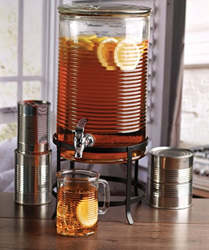 Circleware Canned Mason Jar Glass Beverage Dispenser with Metal Stand Glassware for Water, Iced Tea Kombucha, Punch and all Cold Drinks, 2 Gallon