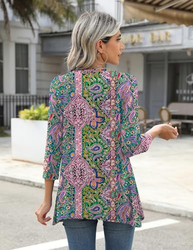LOMON 3/4 Sleeve Tunic Tops for Women Loose Fit Dressy Casual Blouse Flowy Shirts to Wear with Leggings S-3XL