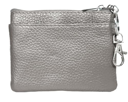 Image of Women's Small Leather Coin Purse with Key Ring and Snap Hook, iToolai Mini Change Card Case Wallet Pouch with Keychain, 15 Gray, One Size (4.33 inchx 3.54 inch), Keychain Coin Pouch With Snap Hook