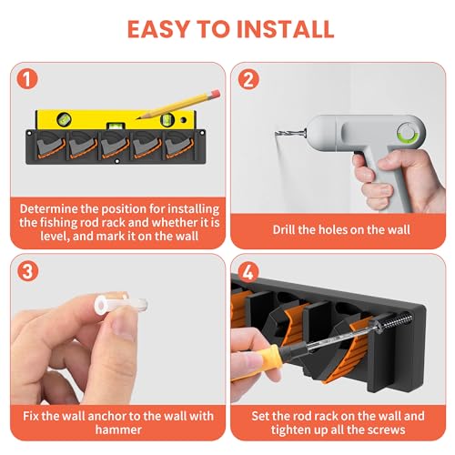 Fishing Rod Holder for Garage Wall, Vertical Fishing Pole Rack with TPE Soft Pads Each Holds Up to 5 Rods 0.1\"-0.75\" – Wall Mounted Fishing Rod Storage Organizer,Gifts for Men – 2 PACK (Holds 10 Rods)