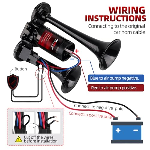 Cenzhiwen Air Horn for Car/Trucks, 150dB Super Loud Train Horn,with All-in-One 12V Air Compressor,Car Horn-Universal Fit for Any 12V SUV/Motorcycle/Trucks/Pickup/Boats (black) by cenzhiwen - Image 7