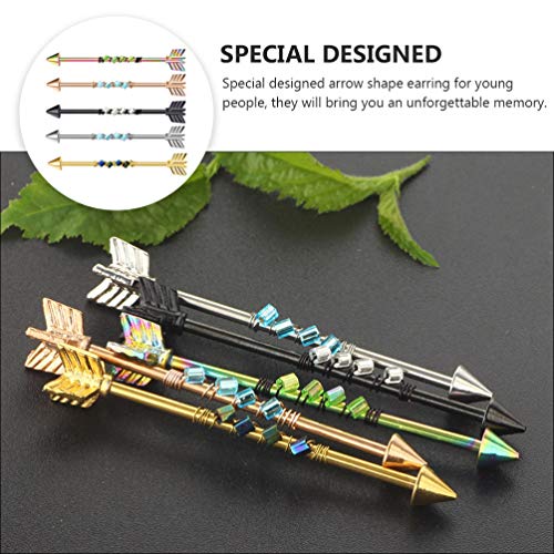 14G 5Pcs Industrial Barbell Stud Earring, Stainless Steel Cartilage Body Piercing Jewelry- With Rhinestone- Industrial Piercing Bar For Women, Men, 38Mm, 3.8X0.16Cm, O1618V9Pc17O #TOP2