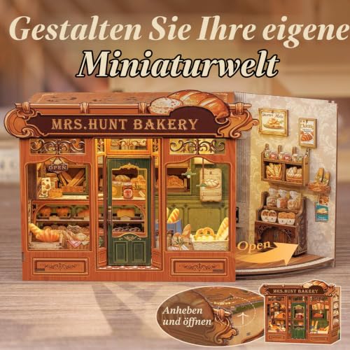 Fsolis Book Nook Bäckerei – Modernes Miniaturhaus mit LED Beleuchtung – Holzpuzzle inklusive Möbelset und Zubehör… – Ansicht 3