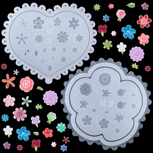 HINZIC 2 Pcs Small Flower Polymer Clay Molds Mini Rose Daisy Leaf Silicone Molds for Jewelry Making Earrings Nail Wedding Prom Decoration Keychain Necklace Rings Women