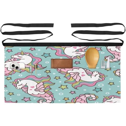 Demi-tablier avec 3 poches au motif hippocampe et étoiles multicolore
