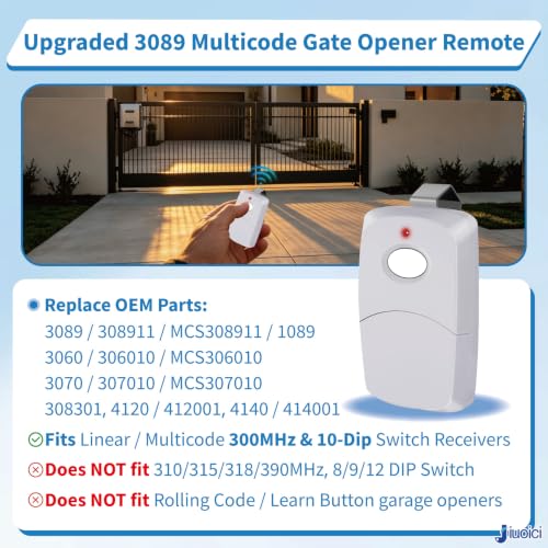 Image of Upgraded 3089 Multicode Gate Opener Remote Control, Linear Garage Remote