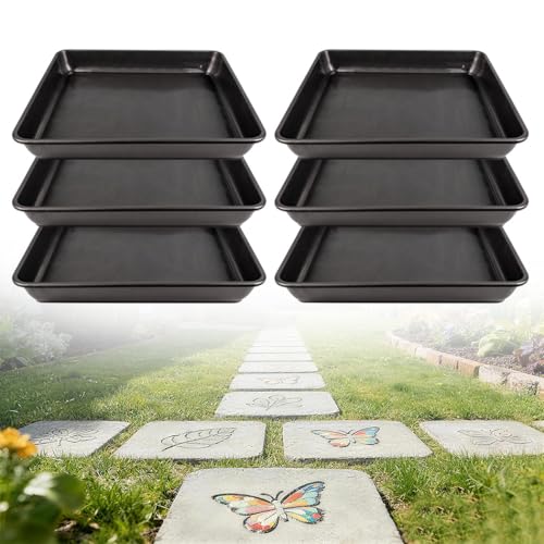 6 Pcs Stepping Stone Mold - Square Plastic Paver Molds for Concrete 12 * 12 in/ 1.73 in Depth Black Cement Tray Reusable DIY Form for Paving Garden Path Walkway Patio/None Cement