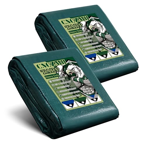 CNCZMH Tarp Waterproof 4x6 Feet 2 Pack 8 Mil Thick Finished Size Green Poly Tarpaulin Outdoor Metal Grommets Reinforced Edges Multipurpose Tarps Protective Cover for Camping Boat Plant