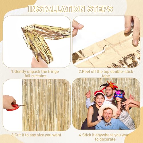 Image of 2Pack Champagne Gold Backdrop Birthday Decorations Foil Curtain Backdrop Gold Streamers Dance Party Decors Photo Booth Props for Bachelorette Decors Christmas Halloween New Years Eve Party Supplies