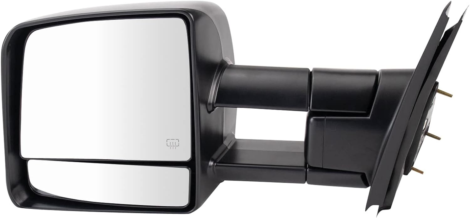 Trail Ridge Driver and Passenger Side Mirror Assembly Set Power Heated Turn Signal Towing Telescoping Foldaway Textured Black Compatible with 2007-2021 Toyota Tundra with Tow Package