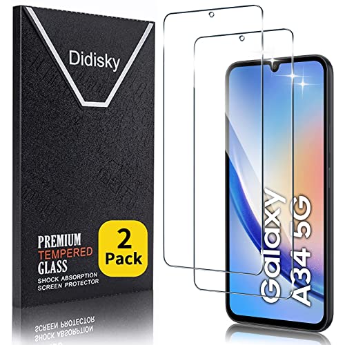 Didisky 2 Pack Tempered Glass Screen Protector for Samsung Galaxy A34 5G, Scratch-Resistant, 9H Hardness, No Bubbles, High Definition Screen Protector, Easy to Use Didisky 2 Pack Tempered Glass Screen Protector for Samsung Galaxy A34 5G, Scratch-Resistant, 9H Hardness, No Bubbles, High Definition Screen Protector, Easy to Use