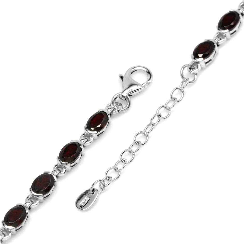 Silvershake 6X4mm Oval Shape Gemstone White Gold Plated 925 Sterling Silver Tennis 7 to 8.5 Inch Adjustable Bracelet Jewelry for Women