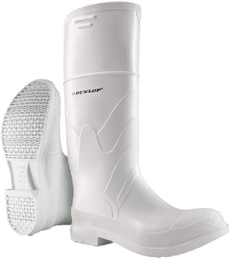White PVC Steel Toe - Rubber Boots for Men & Women - PVC - Work & Concrete Boots - Steel toe - Waterproof with Tall shaft - Chemical and Slip resistant - White - Size 3-13