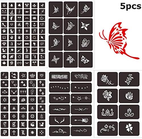 Tattoo Stencil for DIY Drawing Henna Tattoo, Glitter Temporary Tattoo Jagua Temples 132 Special Designed with Lovely, elegant Cat, Butterfly, Iris flower