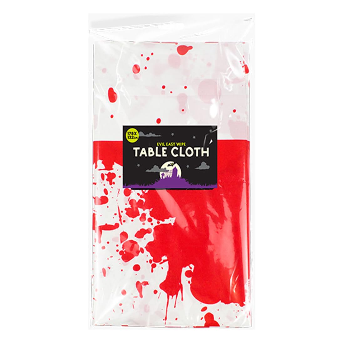 Lnd Gifts White Red Halloween Table Cloth - Blood Design Halloween Decorations Tablecloth - Plastic, 178Cm X 132Cm - Ideal For A Spooky Halloween Tablecloth Setting