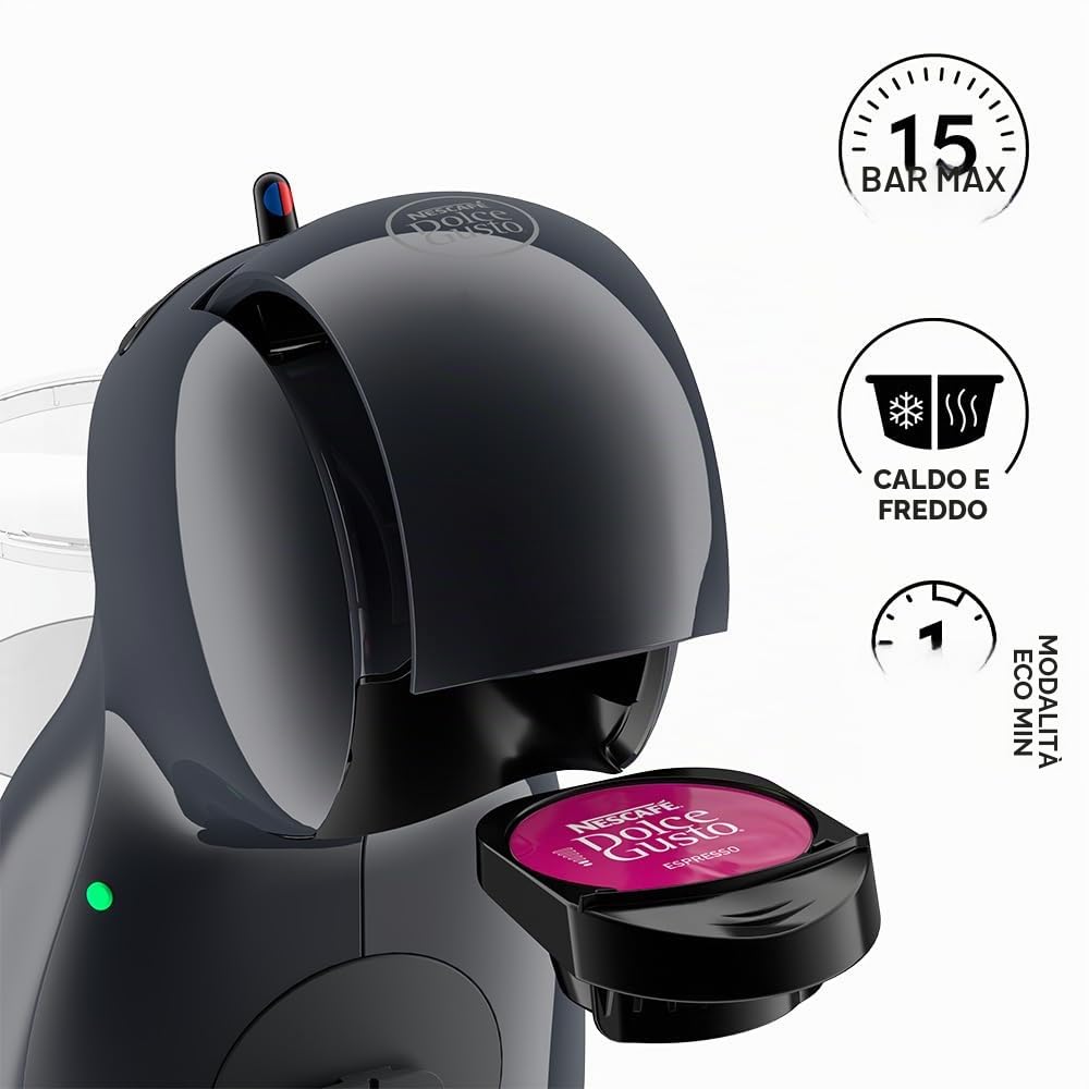 De'Longhi Nescafé Dolce Gusto Piccolo XS EDG210.A Macchina per capsule di caffè dal design compatto, spegnimento automatico, bevande calde e fredde, pressione 15 bar, nero