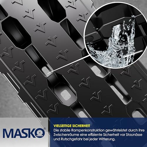 MASKO® Auffahrrampe 2er Set | Auffahrkeile bis 10T Traglast | KFZ-Rampe mit Überfahrschutz | Verladerampe rutschfest, robust und extra breit | Garagenrampen Autorampe Ölwechsel und Reparatur