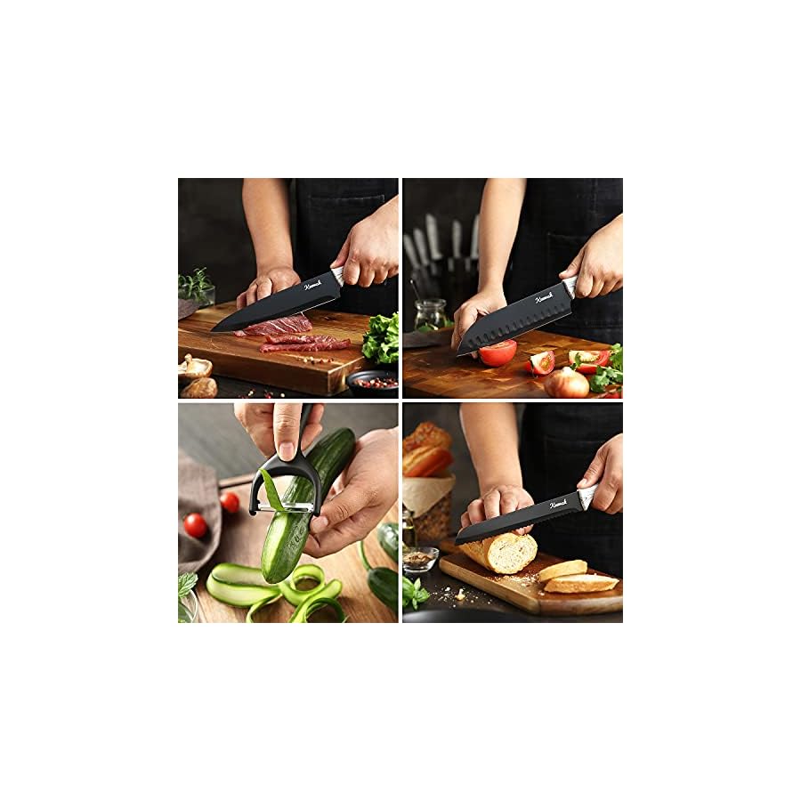 Keewah-19-Pieces-Kitchen-Knife-Set-15-Stainless-Steel-Knives-with-Wood-Texture-Handle-Acrylic-Stand-Scissors-Peeler-and-Knife-Sharpener Keewah 19 Pieces Kitchen Knife Set, 15 Stainless Steel Knives with Wood Texture Handle, Acrylic Stand, Scissors, Peeler and Knife Sharpener