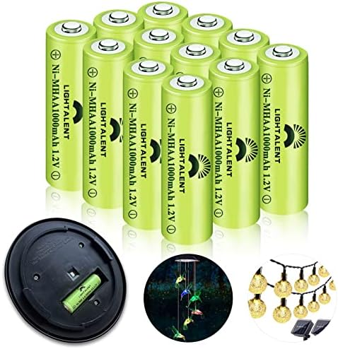 Ni-MH AA Rechargeable Batteries, Double A High Capacity 1.2V Pre-Charged for Garden Landscaping Outdoor Solar Lights, String Lights, Pathway Lights (AA-1000mAh-12pack)