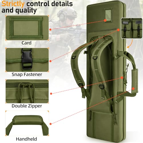 TORIBIO Double Rifle Case Soft Bag Gun Case, 42\" Tactical Rifle Pistol Firearm Storage for Transportation and Hunting Shooting Range, Long Rifle Backpack for Indoor Outdoor, Green - Thumbnail 7