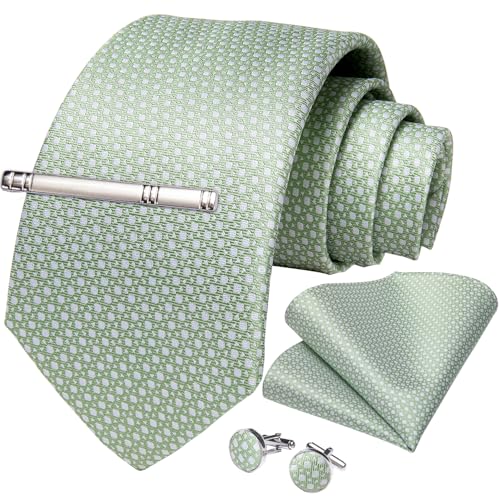 Image of DiBanGu Plaid Ties for Men Silk Checkered Necktie and Pocket Square Cufflinks Tie Clip Set with Gift Box for Wedding Business