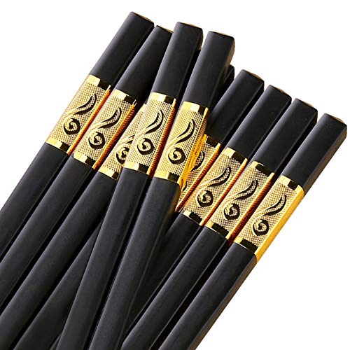 Newmemo Reusable Chopsticks Dishwasher Safe,10 Pairs 9.5 Inch Fiberglass Chopsticks, Non-slip Multipack Alloy Japanese Chinese Korea Chop Sticks for Ramen Sushi Hot Pot or Other Food