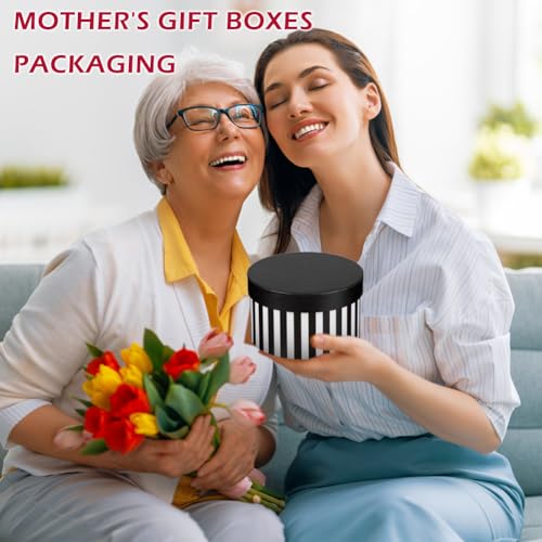 Oairse Gift Boxes with Lids for Presents Black and White Striped Round Box for Flower Arrangements Set of 4 Nesting Gift Boxes Bulk for Bridesmaid, Proposal, Wedding, Birthday, Party Favor Graduation - Image 7