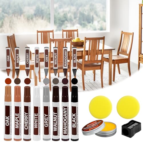 Reparador Madera,20pcs Reparador Arañazos Parquet,Kit de Reparación de Madera,Kit Marcadores Reparación de Madera para Muebles,Rotuladores Reparador De Madera,para Manchas,Arañazos,Suelos