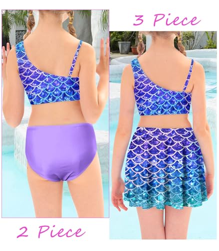 Image of RAISEVERN Girls Swimsuit 3 Piece Bathing Suits Cute Swimwear for 5-12 Years