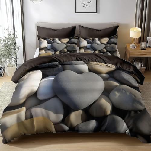 PUOJIEAT Housse de Couette 240 x 260 Pierre Parures de Lit 3D Imprimée Douce Literie Set Galets Réversibles Microfibre Housses de Couettes 2 Personnes avec 2...