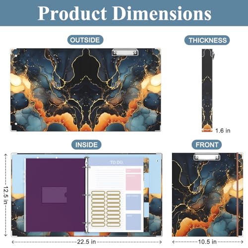 Image of 3 Ring Binder, 1 Inches Round Ring Binder with Clipboard, Dividers Tabs, PVC Zipper Bag Sleeves & to Do List Planners for Women, Men, School, Office Supplies, Abstraction